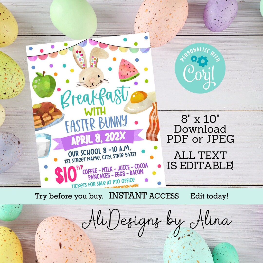 Breakfast With Easter Bunny EDITABLE Flyer, Easter Fundraiser Ideas