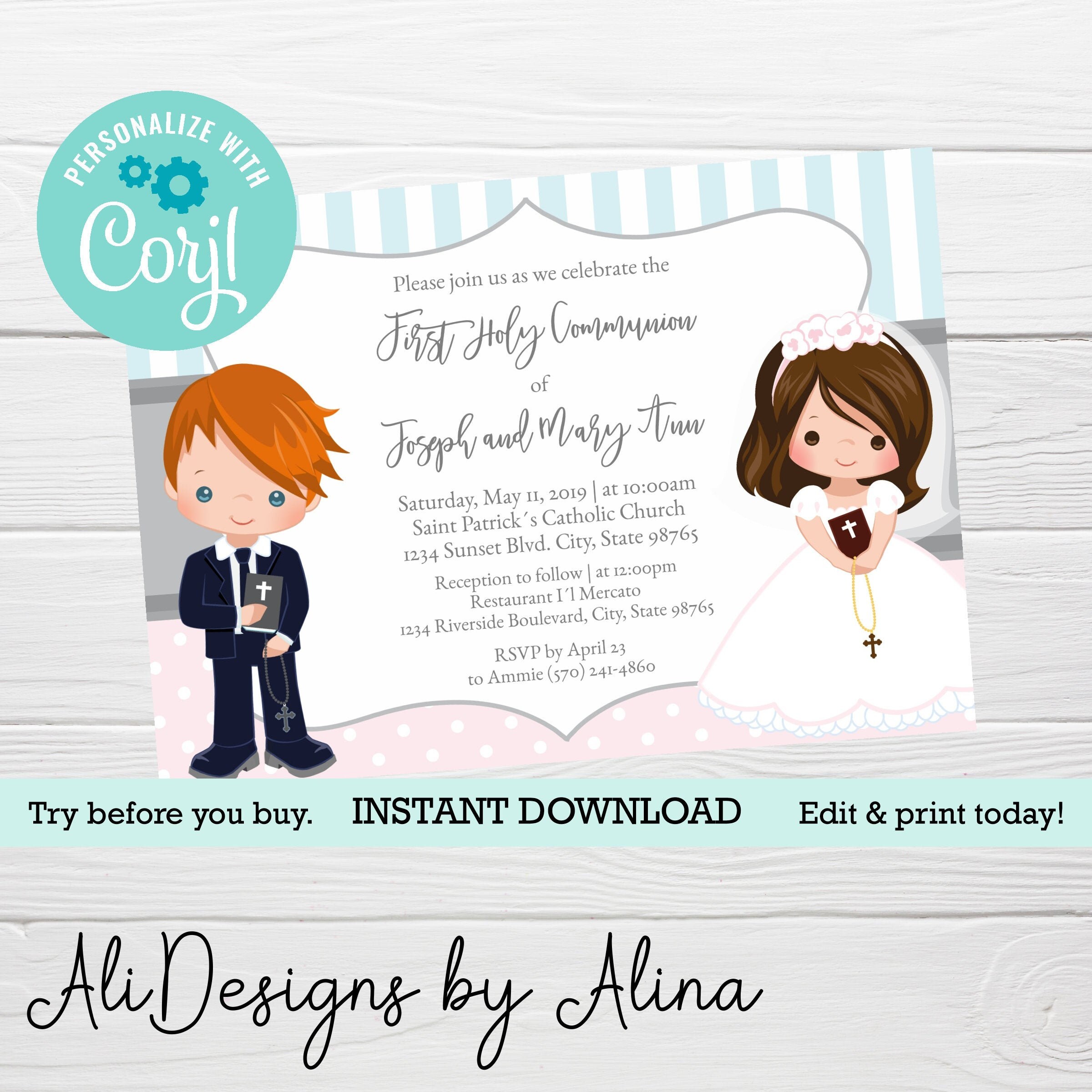 First Holy Communion Invitation Boy and Girl Invitation for Etsy