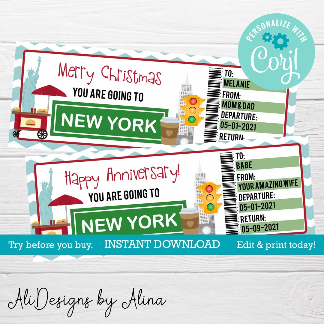 Surprise Ticket to New York Boarding Pass for NY Trip to New Etsy