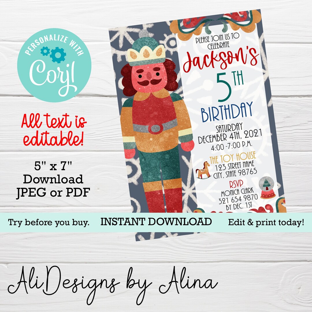 Nutcracker PRINTABLE Invitation Birthday Party EDITABLE - Etsy
