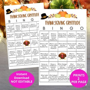 Afdrukbare Thanksgiving-dankbaarheidsbingo | Familiespel Herfst | Dankbaarheid vakantie-activiteit | Thanksgiving-feestspellen