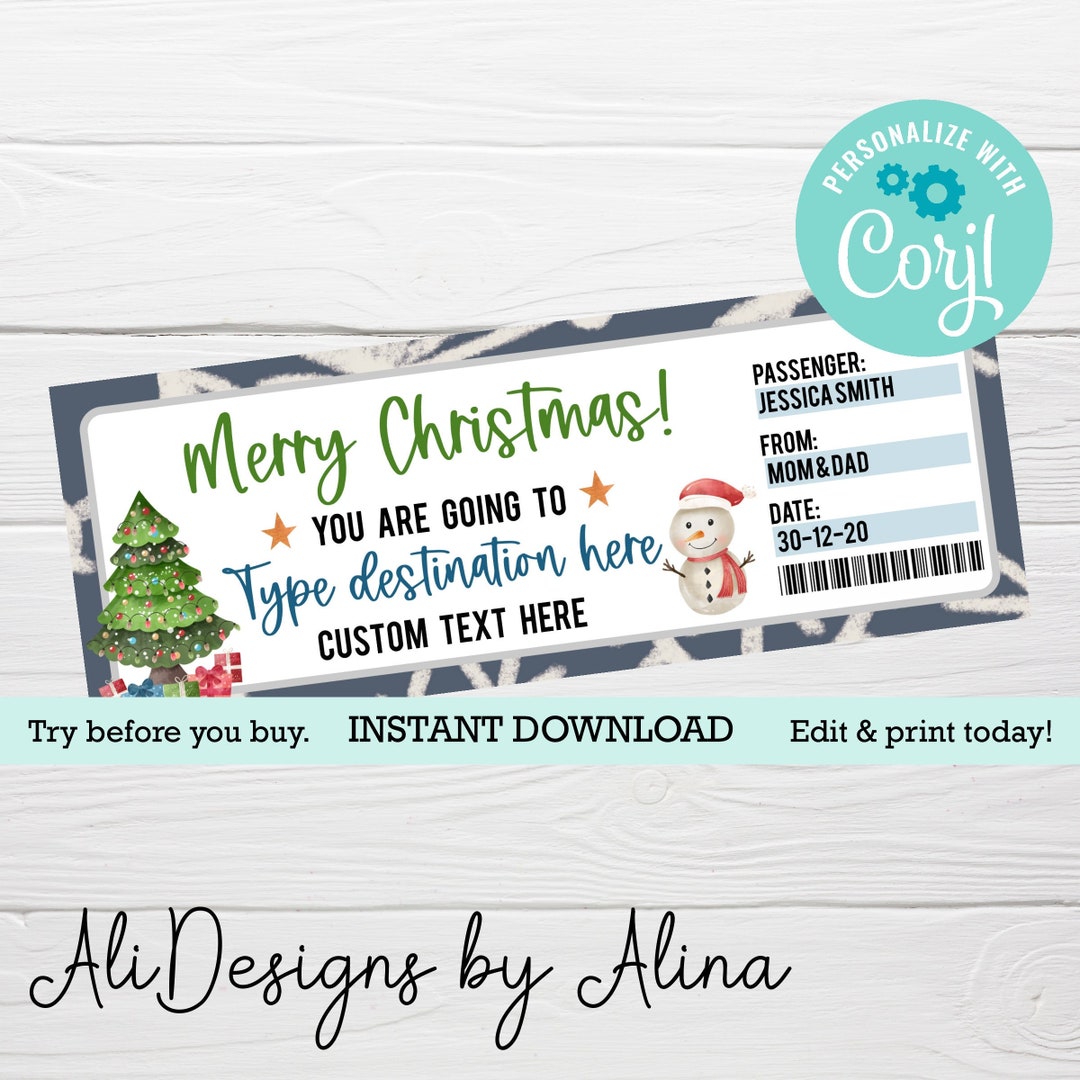 Christmas Trip Ticket EDITABLE Template, Gift From Santa, Printable ...