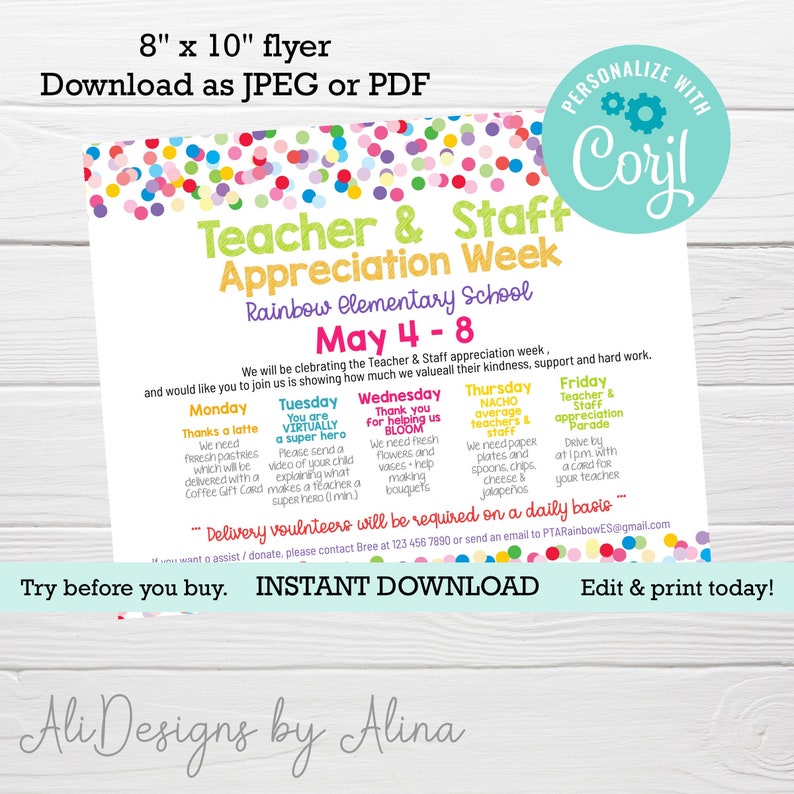 Teacher Staff Appreciation Week Flyer Itinerary of Events Etsy