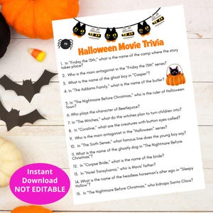 Halloween Game, Spooky Movie Trivia, Fun Halloween Party Game for Adults or Teens, Halloween Party Printable Game, Halloween Trivia Game