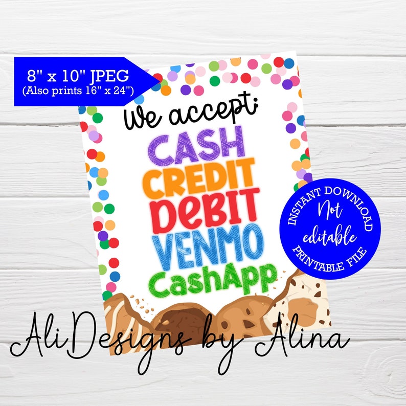 We Accept Cash Credit Debit Venmo and Cashapp PRINTABLE Sign Etsy