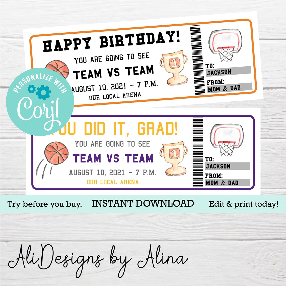 Basketball Ticket Printable Template Basketball Game Gift - Etsy