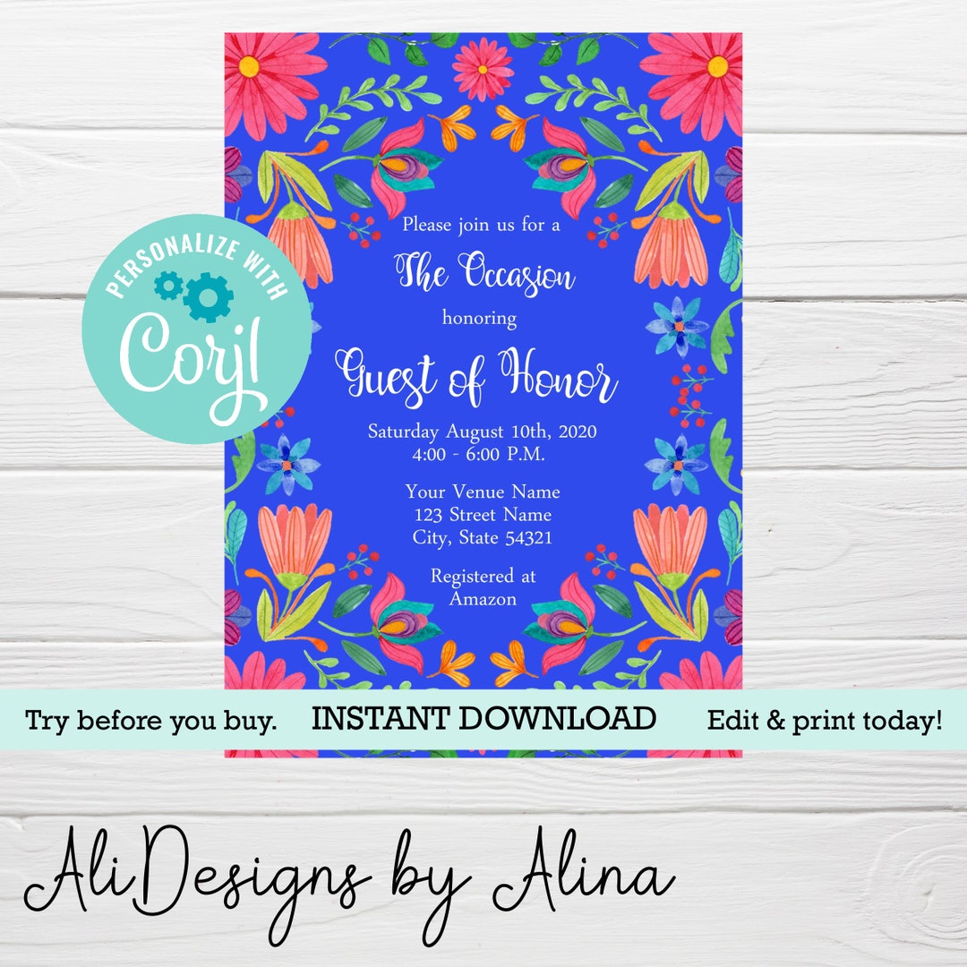 Mexican Inspired Invitation, Printable Invite, EDITABLE Template ...