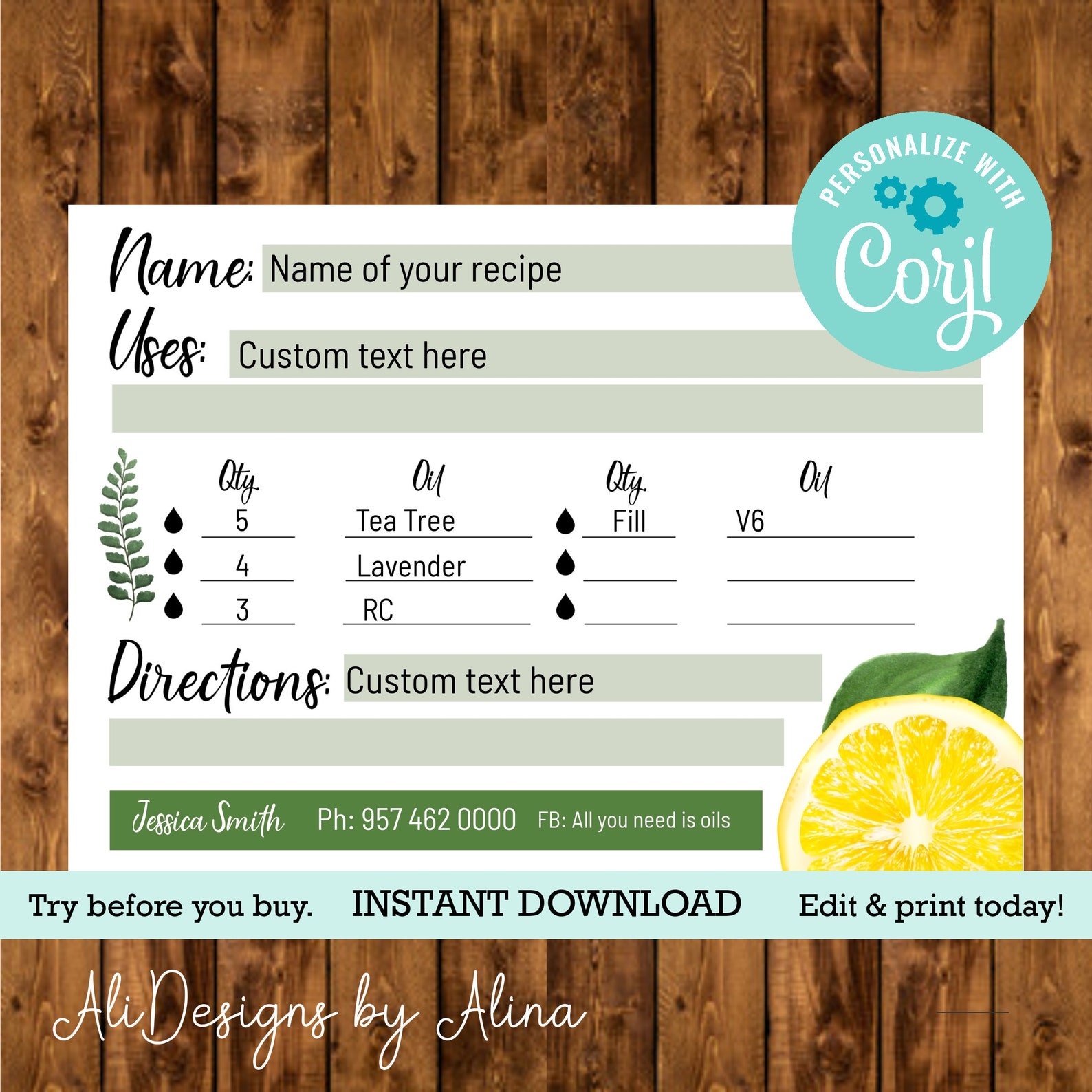 Essential Oil Recipe Card Editable Template Oil Blends Etsy pin-by-lofly-zins-on-fiestas-tem-ticas-recipe-book-diy-printable