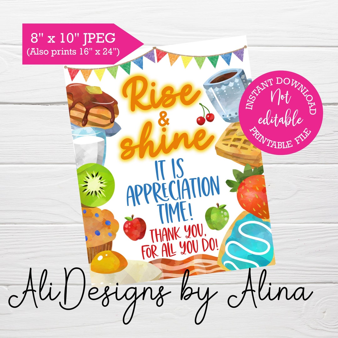 Breakfast Bar PRINTABLE Sign, Rise and Shine It is Appreciation Time