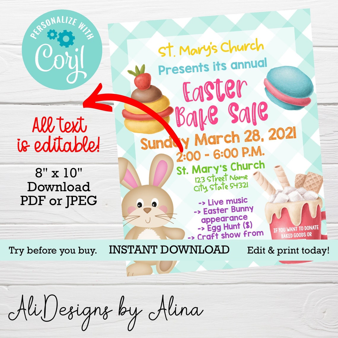 Easter Bake Sale Flyer EDITABLE Template Take Home Flyer Etsy