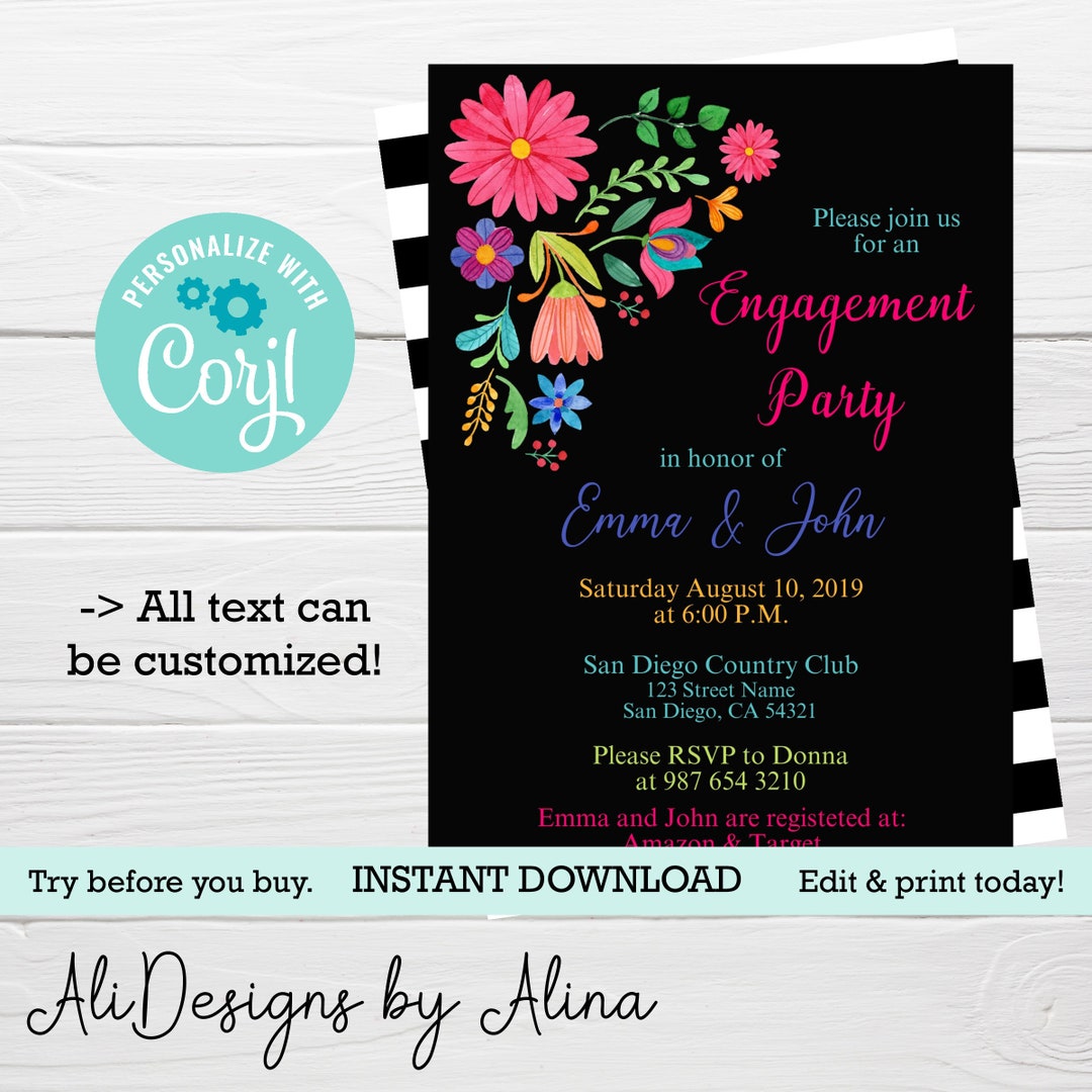 Mexican Inspired Invitation, Printable Invite, EDITABLE Template ...