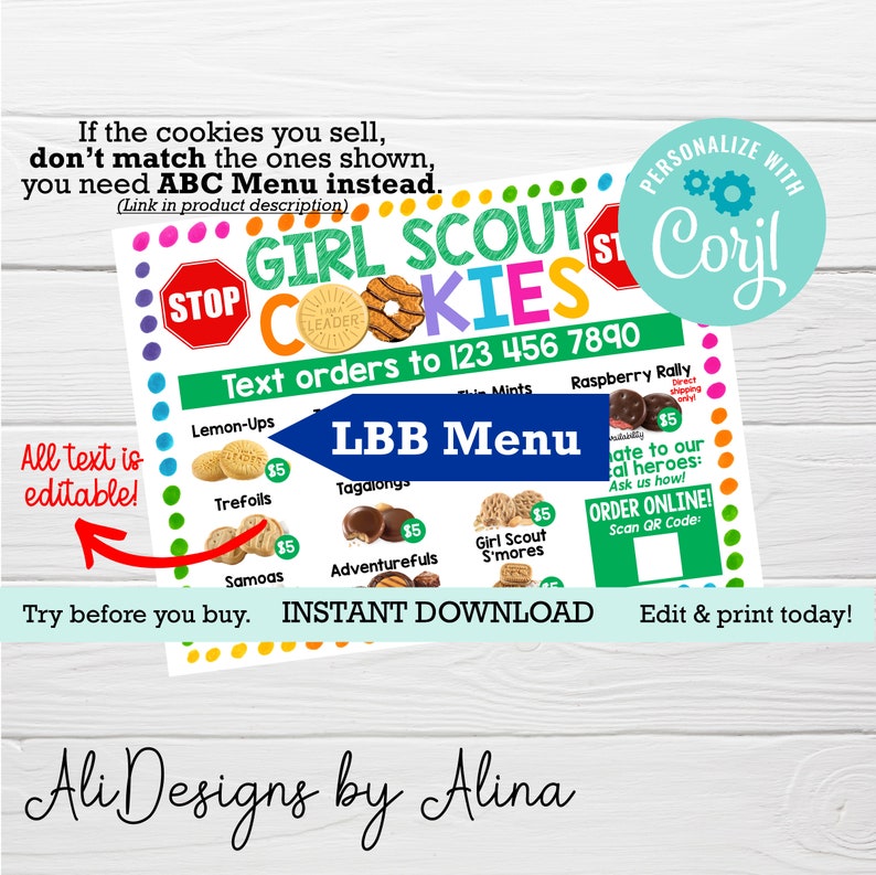 2023 Girl Scout Cookie Sale Printable Sign LBB Menu Lawn Etsy