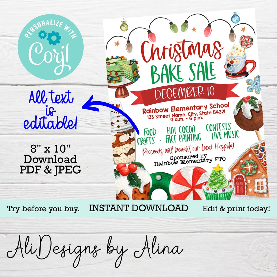Christmas Holiday Bake Sale Flyer, EDITABLE Template, PTA PTO