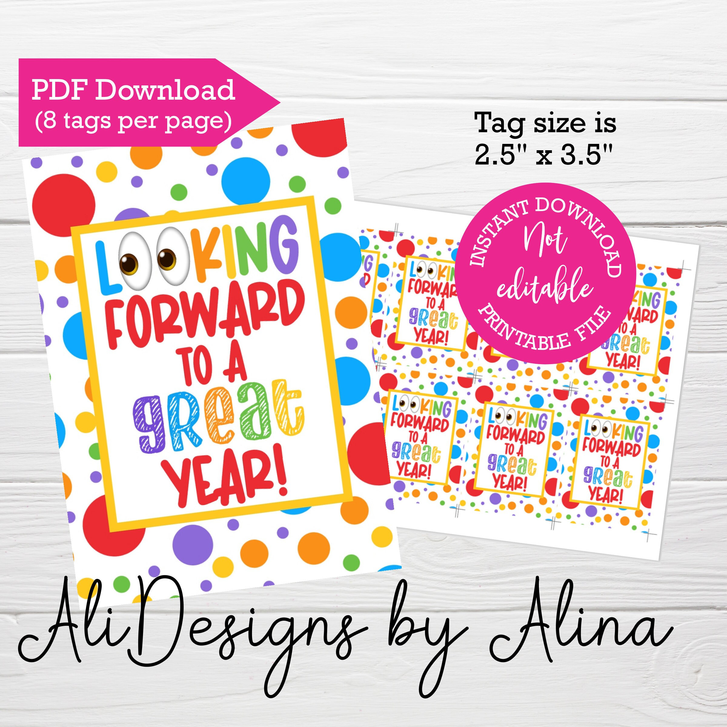 Looking forward to a great year, Printable tags, INSTANT download, Back to school, Welcome back, First day of school, PTA PTO, tag for kids