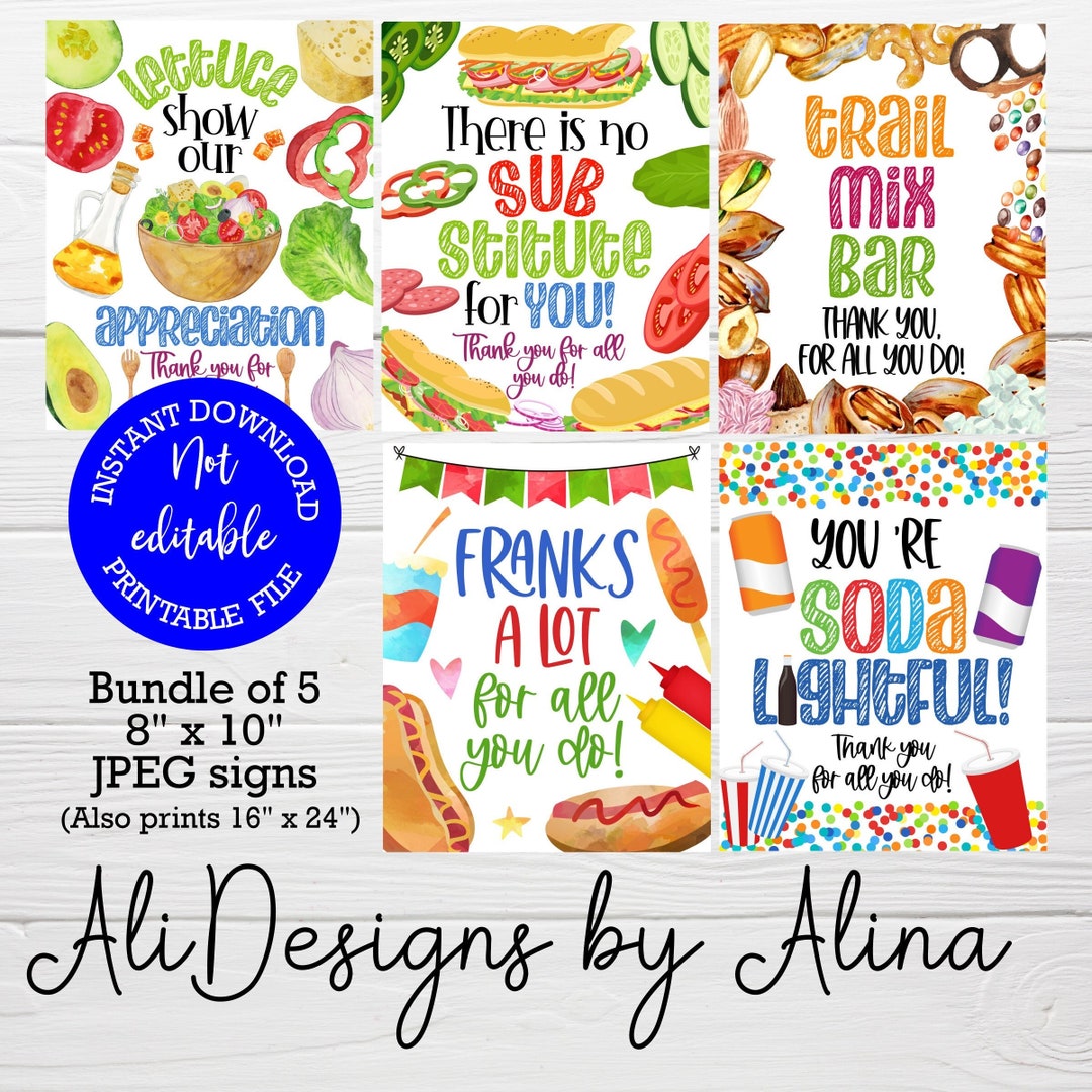 Appreciation Lunch Ideas, PRINTABLE Bundle, Salad Bar Sign, No Substitute for You, Trail Mix Bar ...