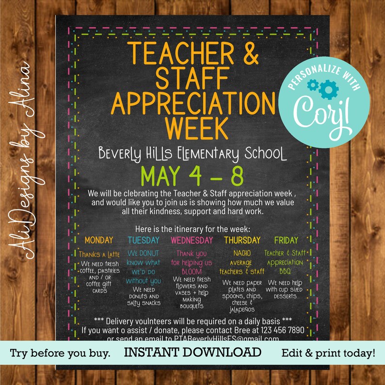 Teacher & Staff Appreciation Week Calendar Etsy