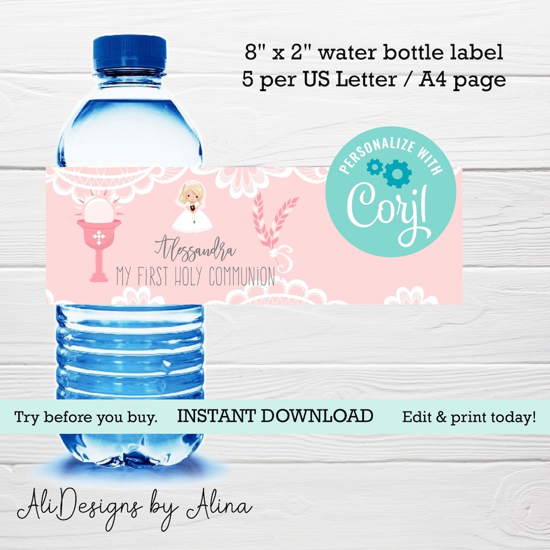 Water Bottle Label Template for First Holy Communion, DIGITAL Download ...