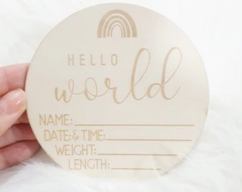 Hello World; Personalised Gift Announcement; Baby Arrival Plaque