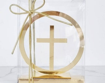 Gold Mirror Acyrlic Cross; Christening Bomboniere; Religious Bomboniere; Newborn Baby Bomboniere