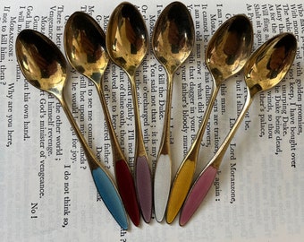 Colheres para café Frigast Dinamarca em esmalte de prata esterlina - Conjunto de 6