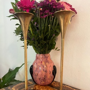 Set Of Two Vintage Danish Tall Brass Tulip Style Candlestick Holders