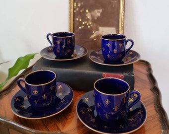 Beautiful Vintage Colbalt Blue Rörstrand Demitasse Cup And Saucer
