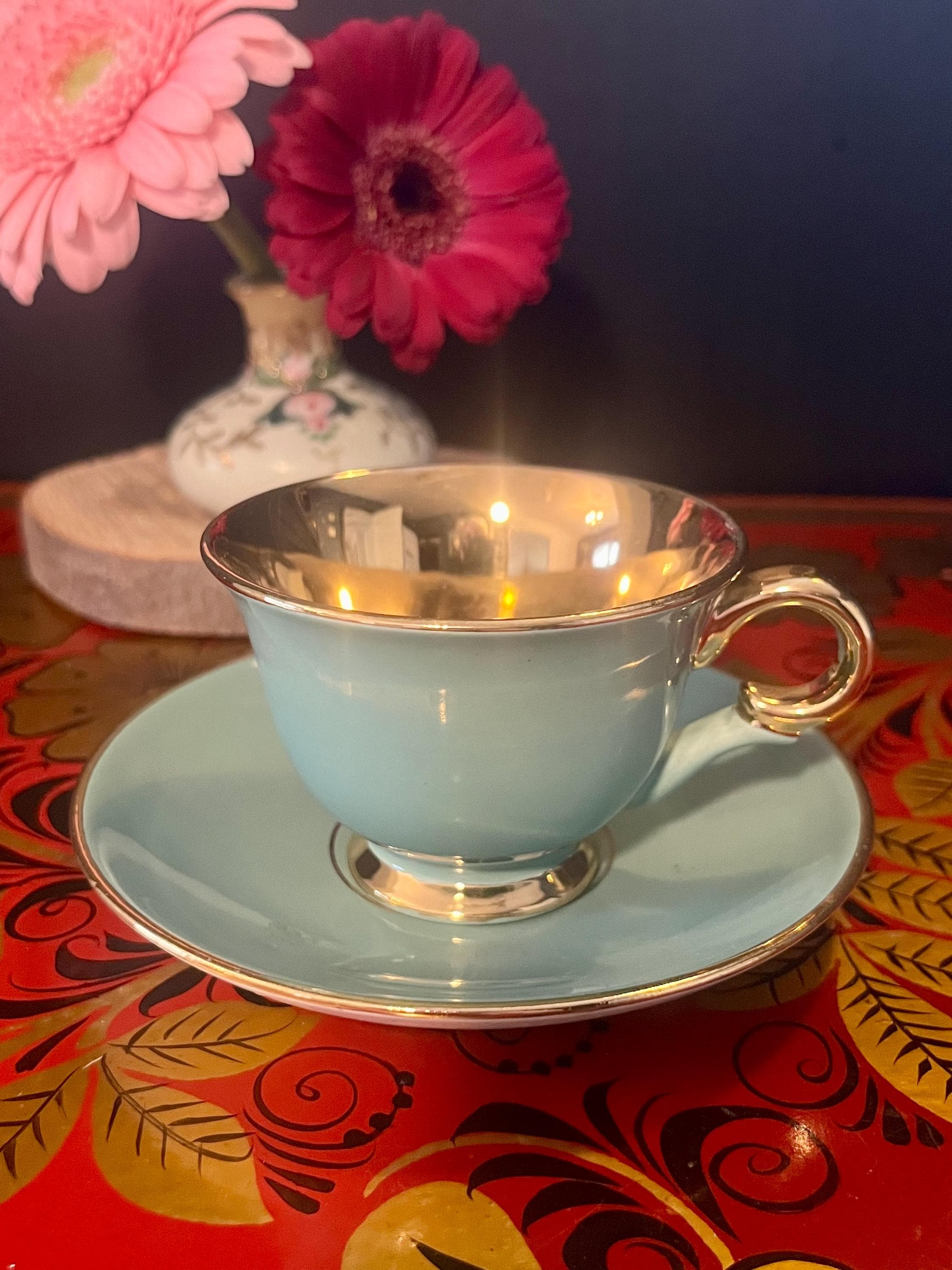 Mid Century Stavangerflint Norway Demitasse Cup and Saucer: Sea