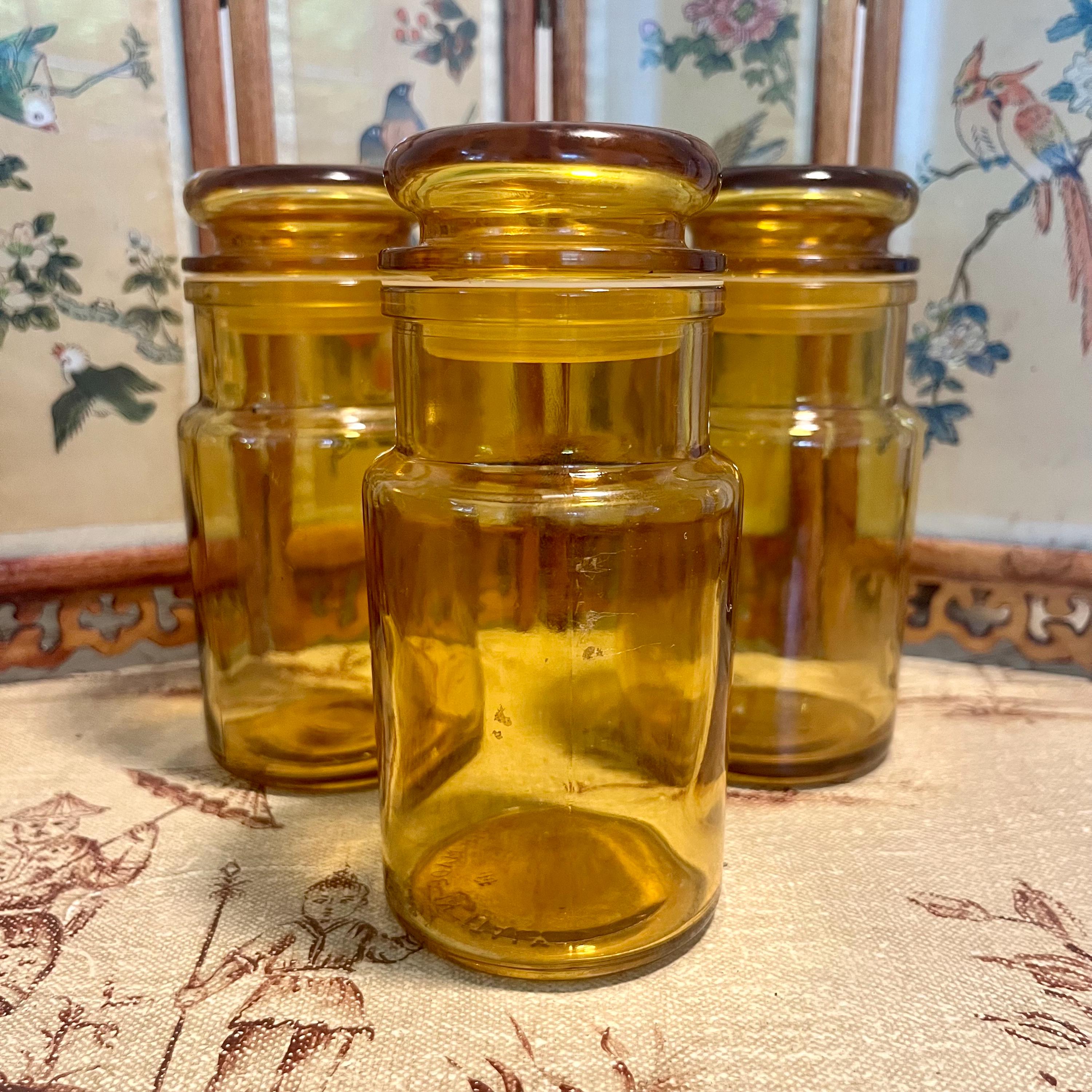 Vintage Amber Glass Apothecary Jars - Mid-Century Italian Storage Canisters