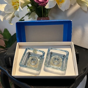 Beautiful Set Of Two Holmegaard Art Glass Candle Holders In Original Box