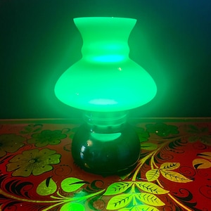 Vintage Danish Green Mushroom Lamp – Mid Century Modern Cased Glass – Possibly Holmegaard – 1960s