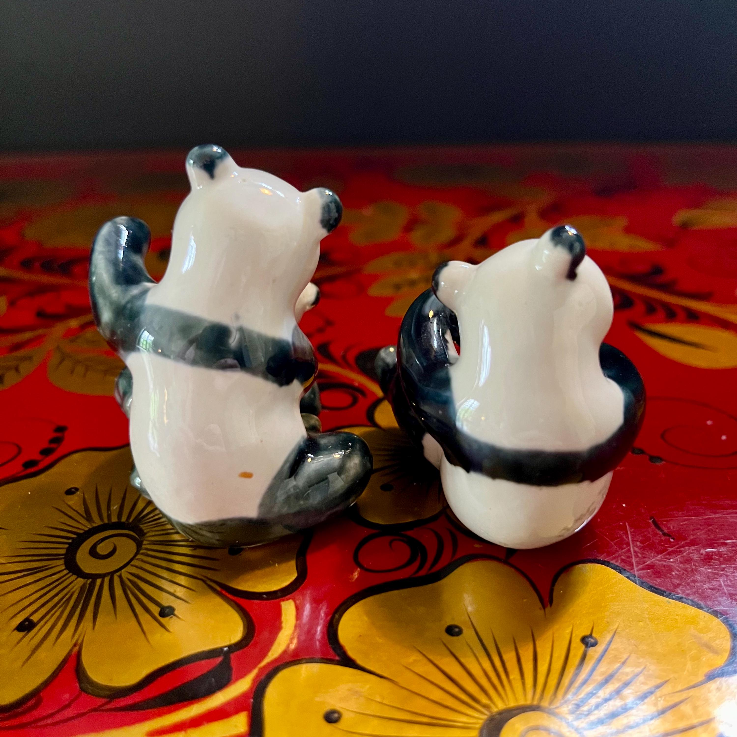 ヴィンテージ陶器製パンダの置物 - 母子像、中国コレクターズアイテム