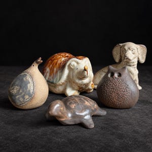 Vintage keramisk djurfigur från mitten av århundradet | Tysk igelkott, ungersk uggla, Elle, norsk fågel | Studio keramikdjur