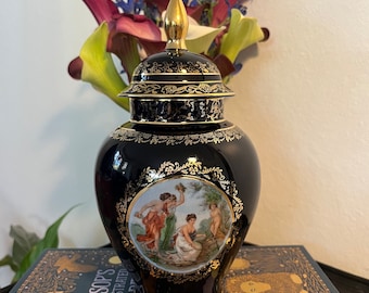Urna Vintage Martinroda Azul Cobalto: Três Graças e Eros, Decoração Alemã