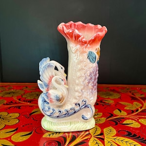 Vintage Japanese Lustreware Swan Vase – Iridescent Mid Century Ceramic Decor