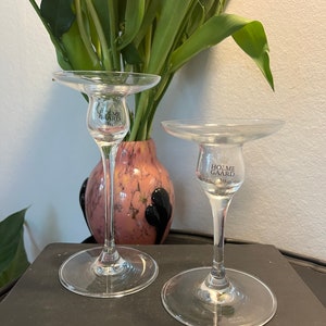 Beautiful Vintage Holmegaard ‘Cabernet’ Glass Candlestick Holders