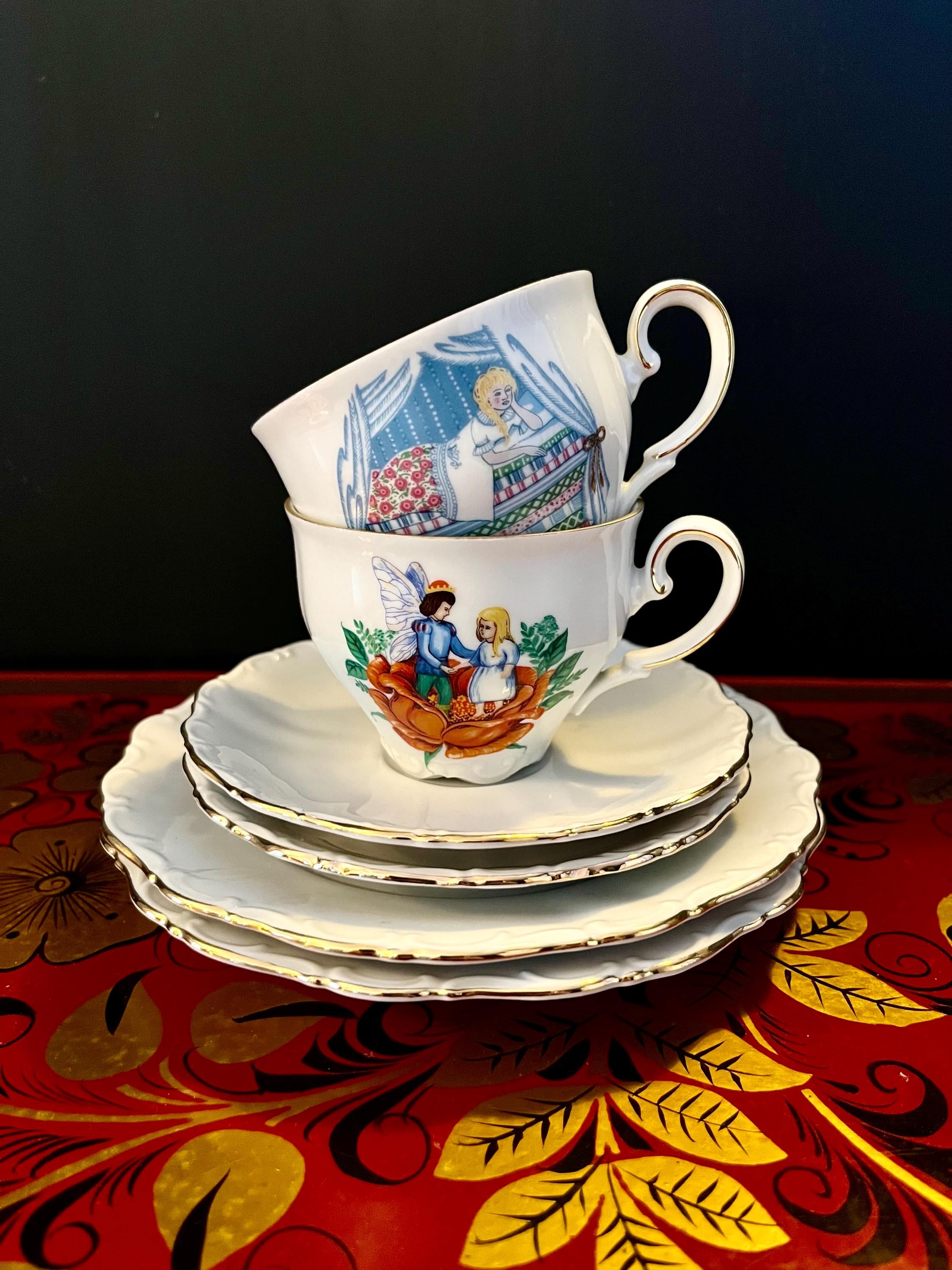 Vintage Firkloveren Porcelain Trio Set: Hans Christian Andersen