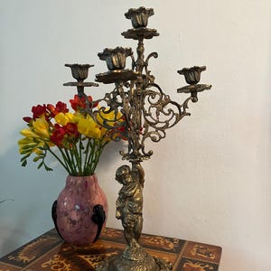 Gorgeous Antique French Five Armed Cherub/Putti Bronze Candelabra