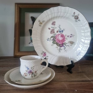 Beautiful 1950s Royal Copenhagen Demitasse Cup, Saucer, And Deep Cake Plate