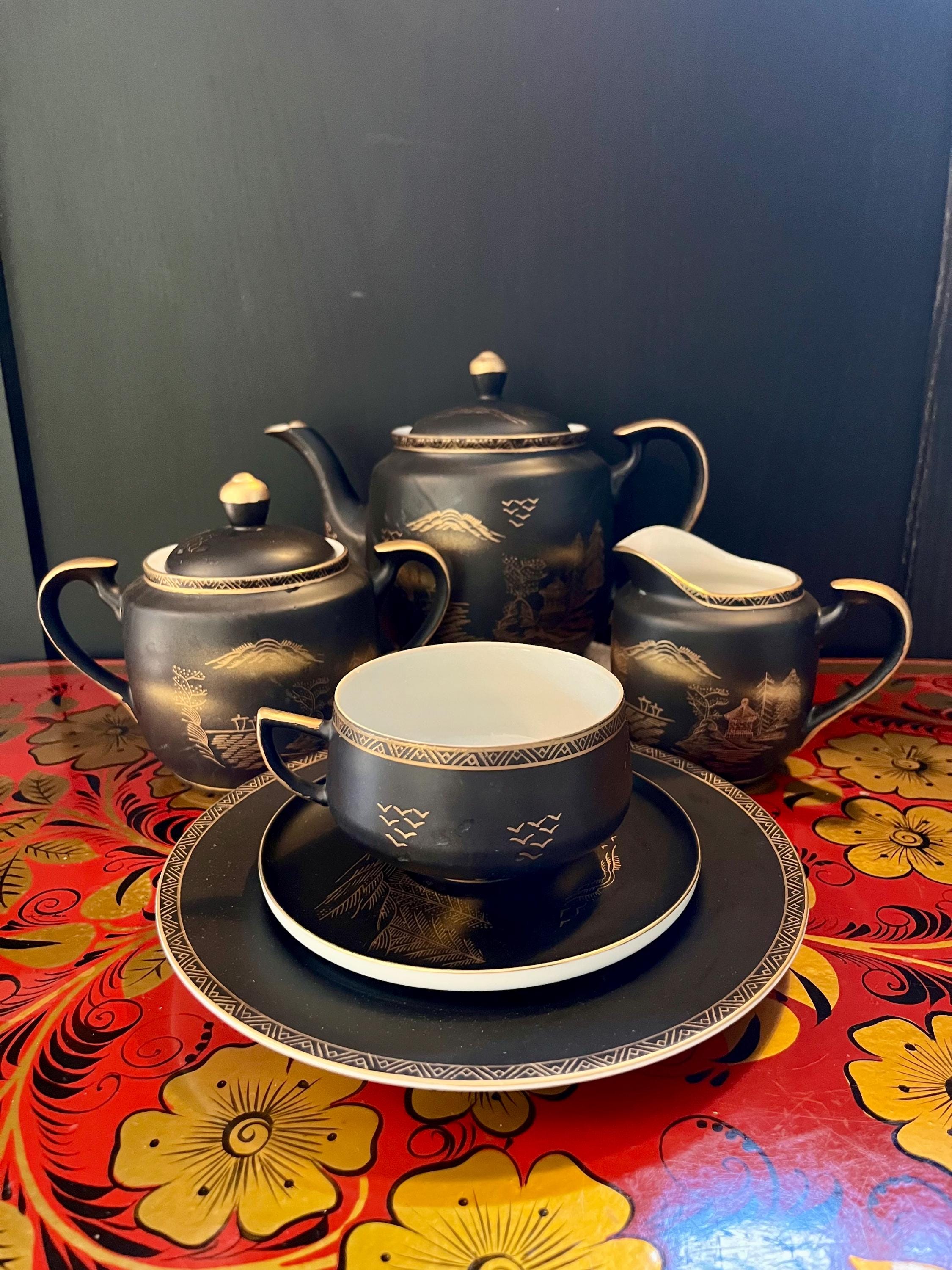 Japanese Kutani Black Gold Tea Set - Etsy
