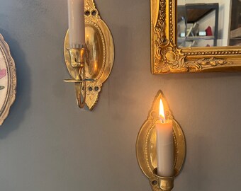 Set Of Two Beautiful Vintage Brass Candlestick Holder Sconces