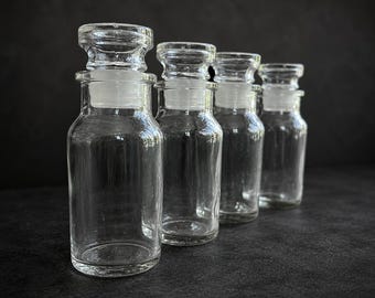 コルク栓付きヴィンテージアンバーガラス薬瓶6個セット - スクエア