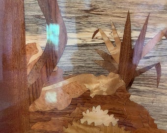 ヴィンテージ イタリア 寄木細工 ウォールアート / 海岸沿いの象嵌細工