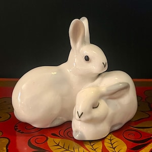 Vintage Lomonosov Porcelain Rabbit Figurine: USSR Mid-Century Decor