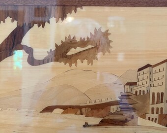 ヴィンテージ イタリア 寄木細工 ウォールアート / 海岸沿いの象嵌細工