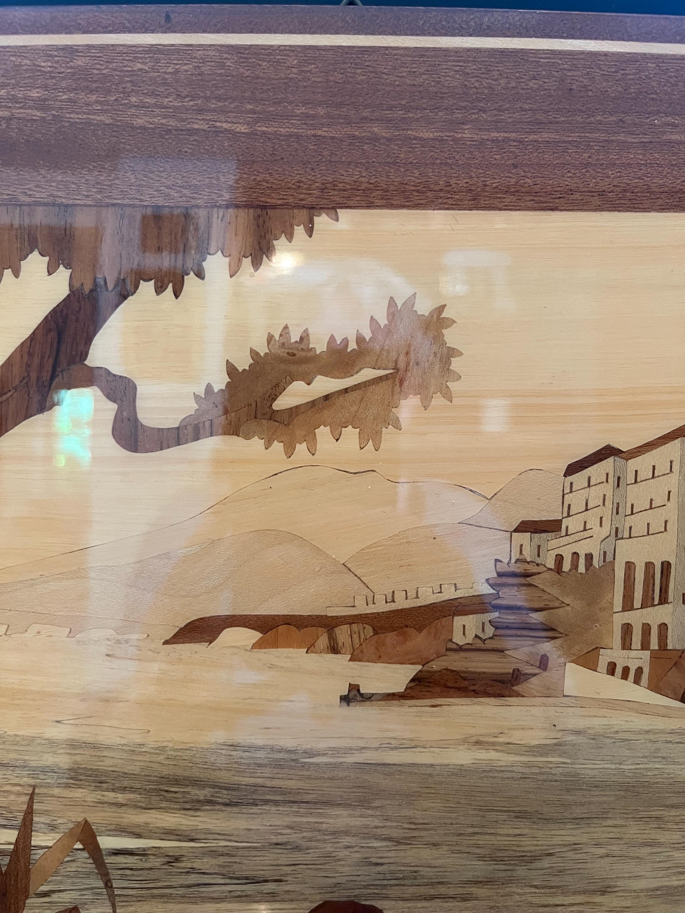 象嵌細工　寄木　風景画　イタリア　ウォールデコ　壁掛け　ビンテージ雑貨　蚤の市 象嵌細工 寄木 風景画 イタリア ウォールデコ 壁掛け ビンテージ