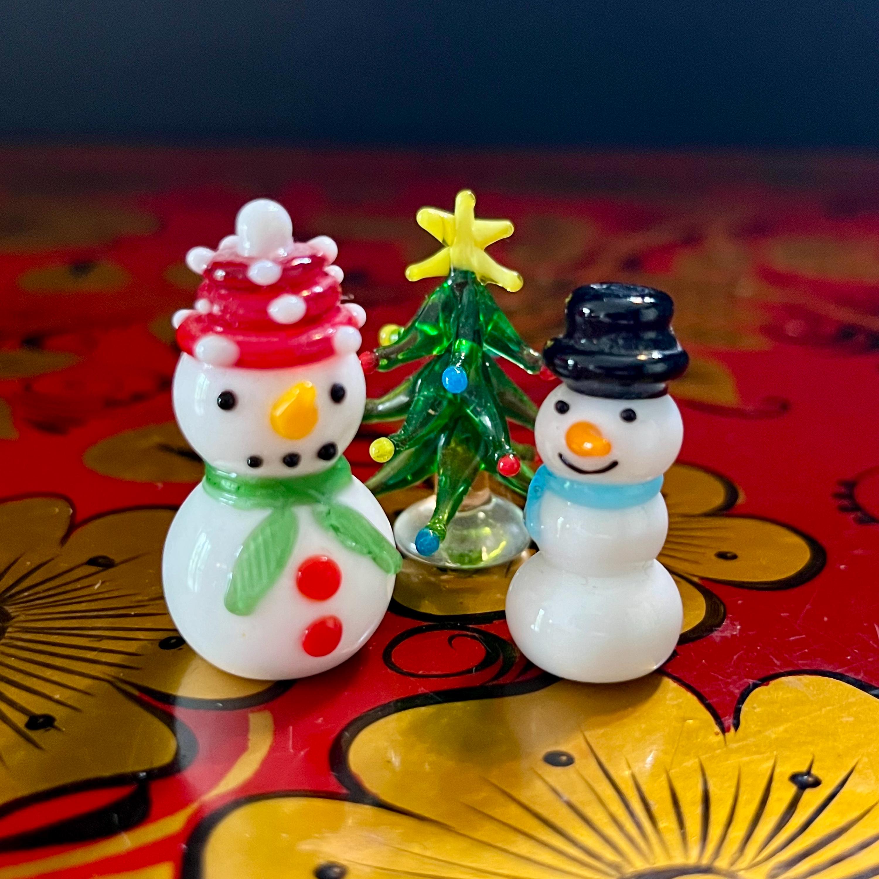 Miniature Glass Snowmen & Tree Set – Hand-Blown Christmas 