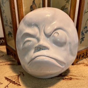 Signed Ceramic Face Sculpture by S. Achillini – Surrealist Wall Art or Paperweight