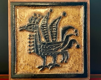 Arte vintage de azulejos de gallo Porsgrund Noruega de Konrad Galaaen