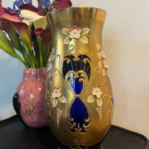 Vintage Egermann Bohemia Cobalt Blue Vase: Hand-painted Flowers - Etsy