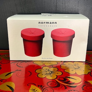 Normann Copenhagen “Pot for One Flower” — Set of 2 Modern Minimalist Red Flower Pots by Komplot Design